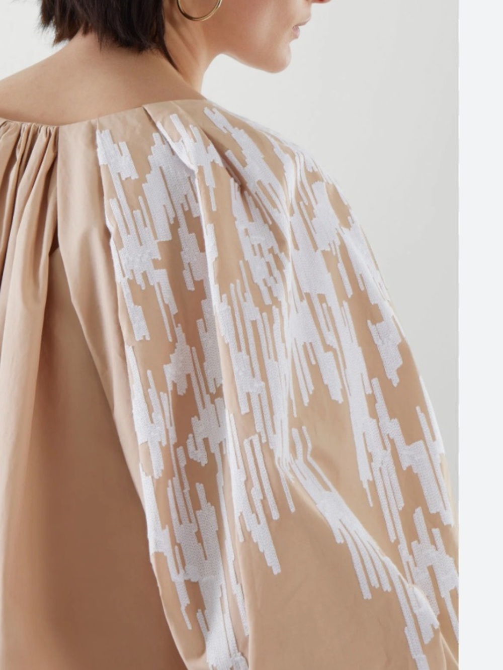 COS Beige puff Sleeve Midi Dress with White Embroidered Shoulders - Picture 11 of 11